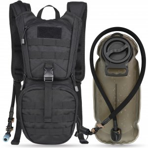 MARCHWAY Tactical Molle Hydration Pack Backpack with 3L TPU Water Bladder, Military Daypack for Cycling, Hiking, Running, Climbing, Hunting, Biking (Black)