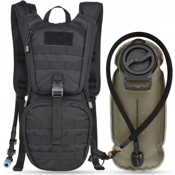 MARCHWAY Tactical Molle Hydration Pack Backpack with 3L TPU Water Bladder, Military Daypack for Cycling, Hiking, Running, Climbing, Hunting, Biking (Black)