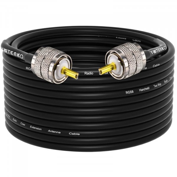 YOTENKO RG58 Coaxial Cable 49.2ft, CB Coax Cable, UHF PL259 Male to Male Coaxial 50 Ohm Coax Low Loss for HF VHF CB Radio, Ham Radio, SWR Meter, Scanner, Antenna Analyzer