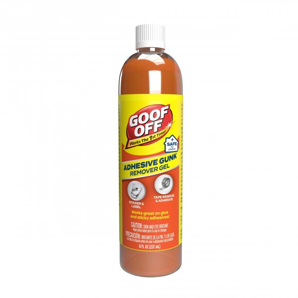 Goof Off Adhesive Gunk Remover, 8 fl. oz., Removes Stickers, Glue, Labels, Tape Residue and Adhesive, Ideal for Hard Surfaces Like Metal, Glass and Non-Acrylic Plastic