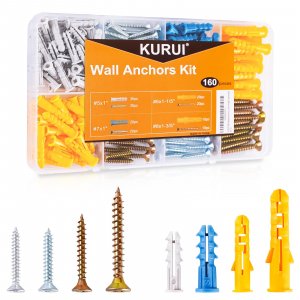 KURUI Wall Anchors Kit for Hanging Wall Art Decor, 160Pcs Drywall Anchors Assortment Kit for Frame Shelf Decorations, Plant Hooks, 80 Screws and 80 Plugs, Picture Hangers for Dry Wall Concrete Brick