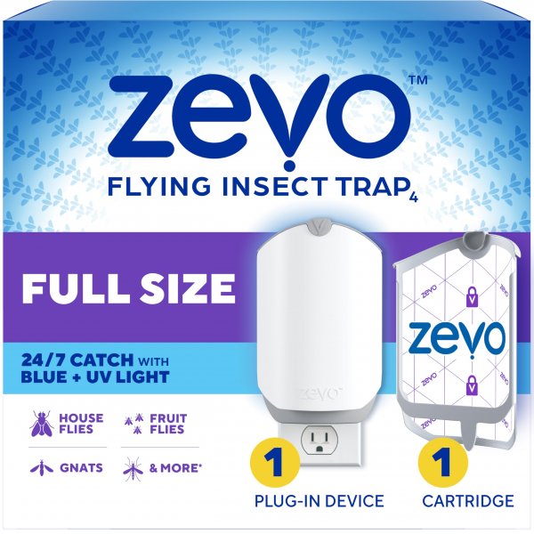 Zevo Flying Insect Trap for Fruit Flies & Gnats, 1 Base & 1 Refills