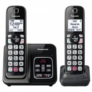 Panasonic Cordless Phone with Answering Machine, Advanced Call Block, Bilingual Caller ID and High-Contrast Display, Expandable System with 2 Handset Cordless Telephones - KX-TGD832M (Metallic Black)