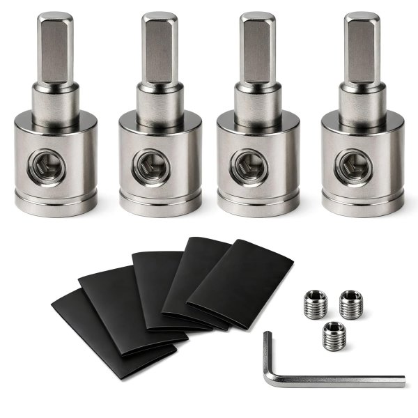 4PCS Heavy-Duty Brass Amp Input Reducers 1/0 Gauge to 4 Gauge - Durable Amp Connectors with Heat Shrink Tubing for Car Audio Accessories