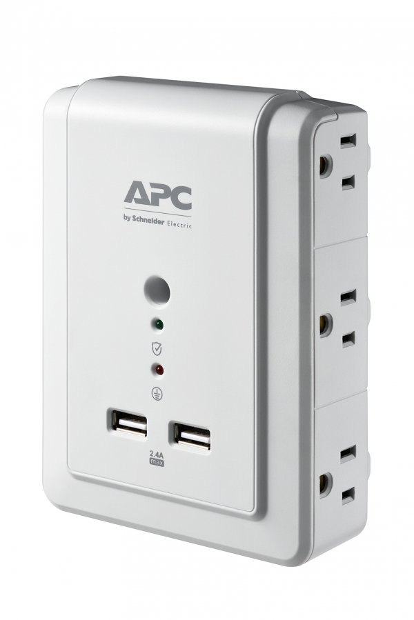 APC P6WU2 6-Outlet SurgeArrest® Surge Protector Wall Tap with 2 USB Ports
