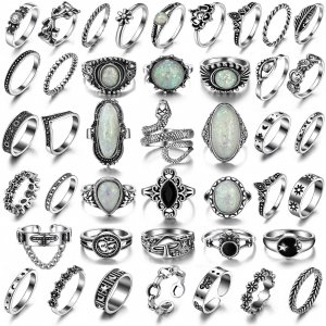 Vintage Silver Knuckle Rings Set for Women Men, Chunky Rings Aesthetic Snake Grunge Stackable Gothic Ring Adjustable Y2K Punk Bulky Boho Finger Alt of Rings, Non-Precious Metal, No Gemstone