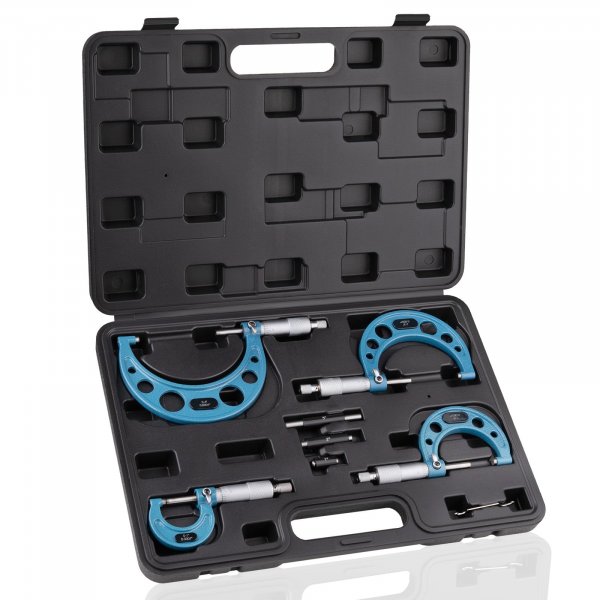 Beaiguna 4PCS Micrometer Set, 0-1"/1-2"/2-3"/3-4" Machinist Outside Micrometer Measuring Tool, Ultra-Precision 0.0001" Graduation Micrometers, Professional Machinist Tools Set