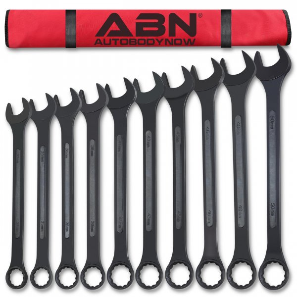 ABN Large Combination Wrench Set 33 to 50mm - Metric 10 Piece Jumbo Open End Wrench Set