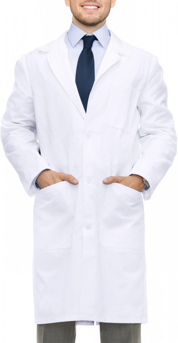 White Lab Coat for Men with Side-Slit Access, Large (Pack of 1), White