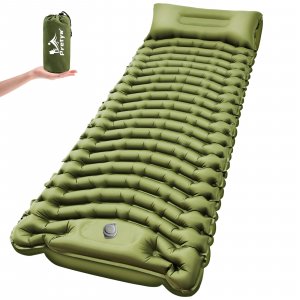 Pretyw Ultralight Camping Sleeping Pad with Pillow & Built-in Foot Pump