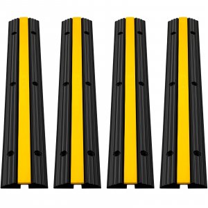 Happybuy 4 Pack of 1-Channel Rubber Cable Protector Ramps Heavy Duty 18000Lbs Load Capacity Cable Wire Cord Cover Ramp Speed Bump Driveway Hose Cable Ramp Protective Cover