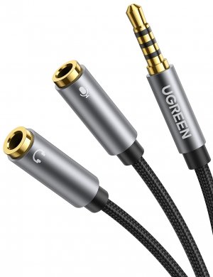 UGREEN Headphone Splitter 3.5mm 2 Female to 1 Male Mic and Audio Y Splitter TRRS Headset Adapter Cable Stereo Compatible with Switch 2/PS4/PS5 Steam Deck Xbox PC Laptop Phone Tablet Gaming