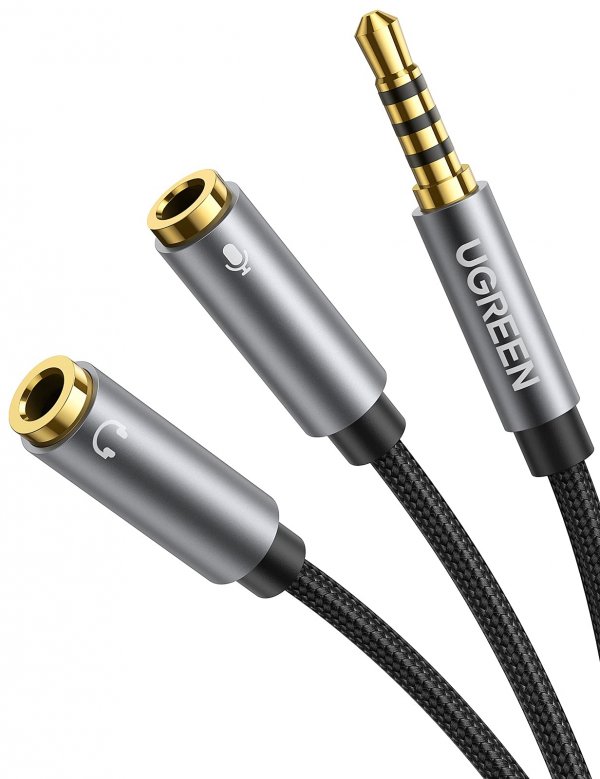 UGREEN Headphone Splitter 3.5mm 2 Female to 1 Male Mic and Audio Y Splitter TRRS Headset Adapter Cable Stereo Compatible with Switch 2/PS4/PS5 Steam Deck Xbox PC Laptop Phone Tablet Gaming