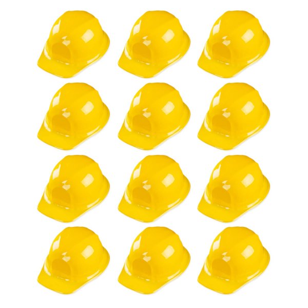 Super Z Outlet 12 Pack Yellow Construction Hard Hat Plastic Birthday Party Supplies Worker Caps Set Halloween Costume Toy