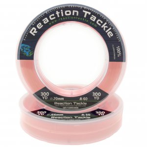 Reaction Tackle 100% Pure Fluorocarbon Fishing Line - High Strength, Abrasion-Resistant, Fast-Sinking, Virtually Invisible - Saltwater and Freshwater Leader Line - Pink - 60LB 50 Yards