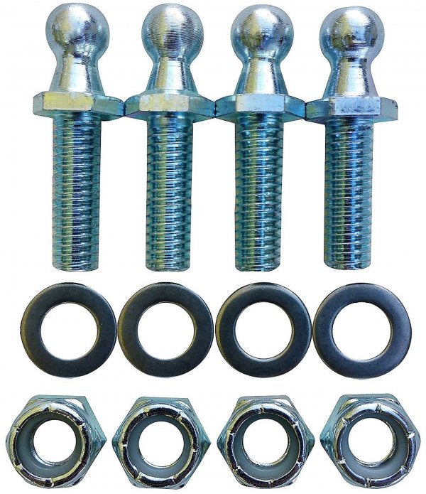 (4 Pack) 10mm Ball Studs with Hardware - 5/16-18 Thread x 1" Long Shank - Gas Lift Support Strut Fitting
