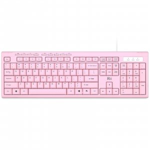 Rii RK907 Ultra-Slim Compact USB Wired Keyboard for Mac and PC,Windows 10/8 / 7 / Vista/XP(Pink)