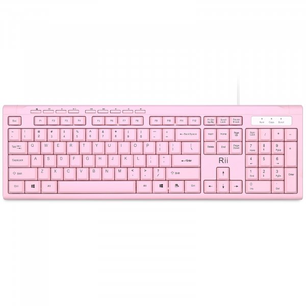 Rii RK907 Ultra-Slim Compact USB Wired Keyboard for Mac and PC,Windows 10/8 / 7 / Vista/XP(Pink)