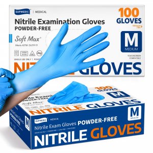 Supmedic Medical Nitrile Exam Gloves, Latex-Free, Powder-Free, Food Safe, Cooking Food Prep, Disposable Gloves, Blue, 100 Pcs (Medium)