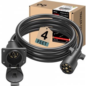 CXTM 7-Way Trailer Extension Cord Wire Cable(4FT), 7 Way Trailer Plug Socket Extension Cable, Wiring Harness 7 Prong Tow Wiring Connector Cord 7 Blade Trailer Wiring Connector Cord Wire (4ft)