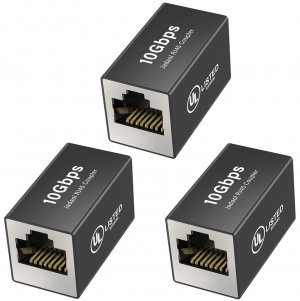 Jadaol UL Listed Shielded RJ45 Coupler, 10Gbps Gold-Plated Contacts Aluminum Alloy Inline Ethernet Extender, PoE Supported Female to Female Adapter for Cat8 Cat7 Cat6a Cat6 Cables, 3-Pack Black