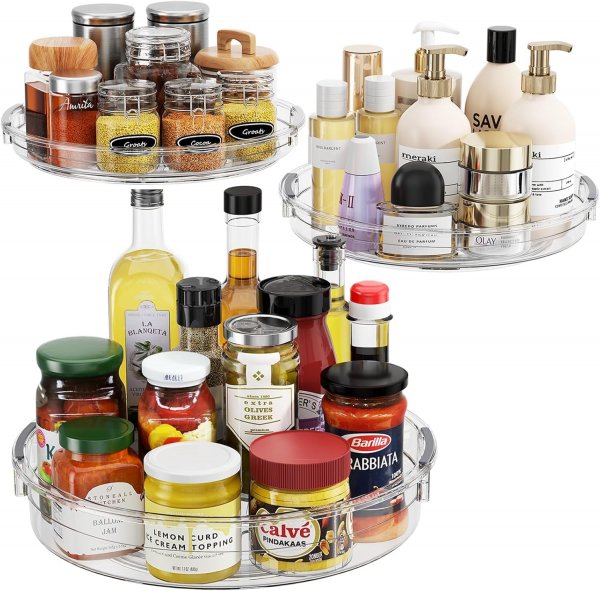 LAMU 3 Pack Lazy Susan Organizer Turntable for Cabinet, 9.25'' 10.6'' 12''