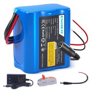 22.2V-24V 2.6Ah Lithium Battery, 22.2V-24V Rechargeable Li-ion Battery with Charger, Bare Leads Wire, Cable Connector for Kids Ride On Cars, DIY Project, Solar Panels, LED Light Strip, CCTV Camera