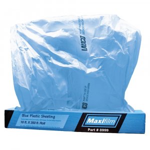 MAXIFILM 16ft x 350ft Roll of Blue Overspray Paintable Masking Plastic Sheeting -8 Micron, 0.3 Mil, Protective Masking Film Cover, Auto Painting, Cover Cloth Home Walls Furniture (1, 16ft x 350ft)