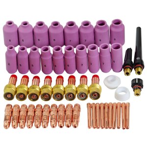RIVERWELD TIG Gas Lens Collet Bodies 45V 10N Alumina Nozzle Ceramic Cups 10N 54N Large Diameter TIG Back caps 57Y series Assort size Kit Fit QQ300 PTA DB SR WP 17 18 26 TIG Welding Torch 51pcs
