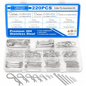 LRVOJUY Cotter Pin Assortment Kit, 220PCS Cotter Pins 13 Sizes Premium 304 Stainless Steel Heavy Duty R Clips & Hairpin Split Pin Set, Hardware Pins for Automotive, Trailer, Pin Lock System