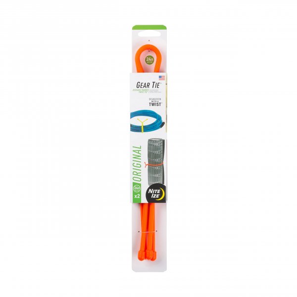 Nite Ize Gear Tie Reusable Rubber Twist Tie 24", 2-Pack, Bright Orange New Packaging