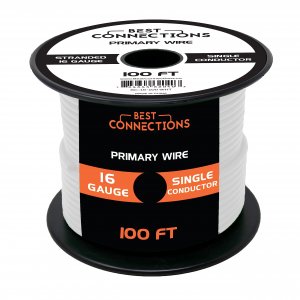 BEST CONNECTIONS Automotive Primary Wire - 100ft (Various Color Options) | Ideal for Trailer, Speaker, and Lighting Circuits | Durable Primary/Remote, Power/Ground Electrical Wiring (16 Gauge, White)