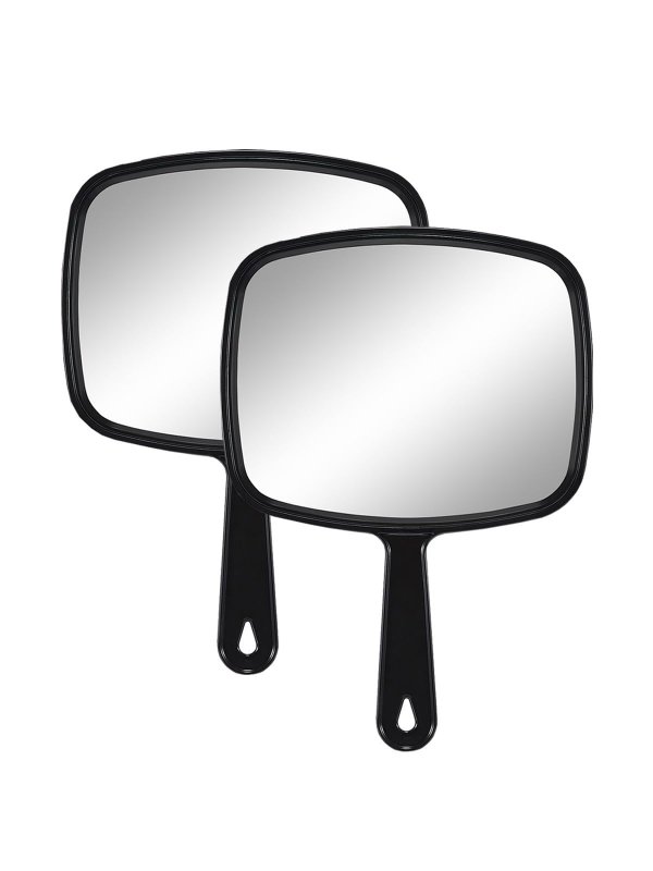 Gladmart Hand Mirror Salon Barber Hairdressing Handheld Mirror with Handle(Square,Black,7.4 x 10.3 inches,Pack of 2), Black&black