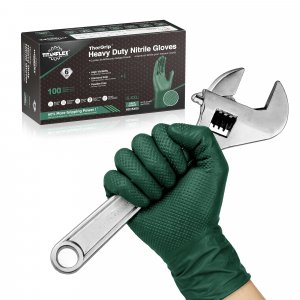 TitanFlex Heavy Duty Nitrile Gloves, 6 Mil Dark Green Raised Diamond Texture, Mechanic Disposable Gloves, Latex Free
