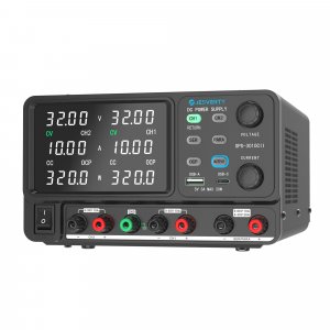 Jesverty DC Power Supply Variable, Dual Output 0-32V 0-10A Switching Bench Power Supply with Serial(62V 10A)/Parallal(32V 20A) Output Combination, 20W USB A&C Quick-Charge, Encoder Knob