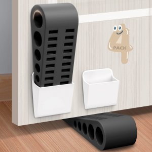 Door Stoppers for Bottom of Door Holder 4 Pack Rubber Door Stop Wedge Black