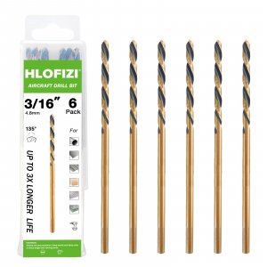 HLOFIZI 3/16" x 6" Extra Long Drill Bit (6 Pack), Aircraft Extension Drill Bits M2 High Speed Steel for Wood, Soft Metal, Plastic