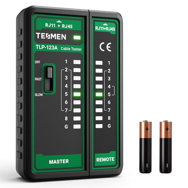 TESMEN TLP-123A Network Cable Tester for RJ11 RJ45, Ethernet Wire Tool for CAT5/CAT5E/CAT6/CAT6A/CAT7/UTP&STP, LAN & TEL Continuity Test, Suitable for Cable Maintenance - Green