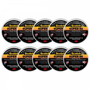 3M Scotch Super 88 Vinyl Electrical Tape, -18 to 105 Degree C, 10000 mV Dielectric Strength, 66' Length x 3/4" Width, Black (Pack of 10)