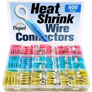 600Pcs Heat Shrink Wire Connectors Electrical Kit - Oiojuct Marine Automotive Crimp Terminals Assortment, Waterproof Ring Fork Spade Electrical Butt Connector