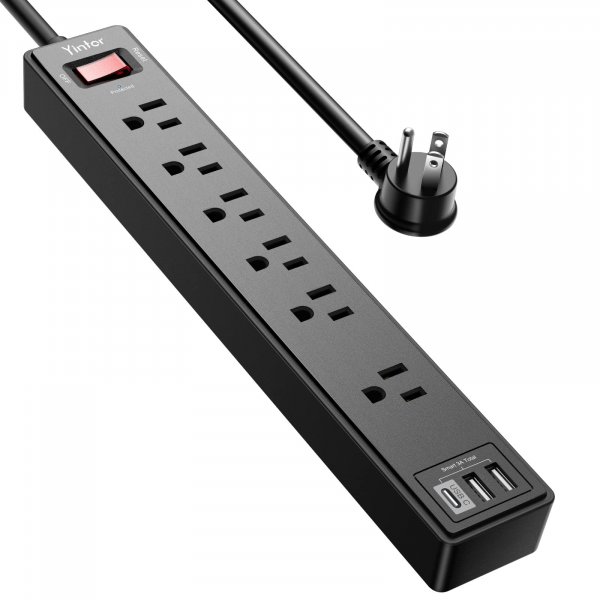 Yintar 6Ft Surge Protector Power Strip with 6 Outlets & 3 USB Ports, Black