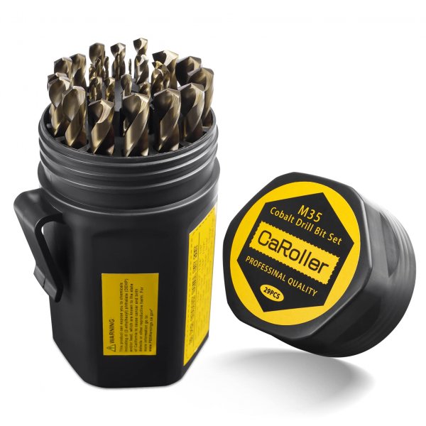 CaRoller Cobalt Drill Bit Set 29-Piece M35 Cobalt Steel Metal Drill Bits Durable Round Shank Drill Sets for Steel, Wood Plastic Sheet Metal – Includes Practical Cup-Type Holder (29pcs Cobalt)