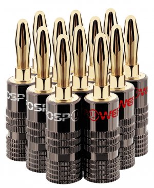 FosPower Banana Plugs 6 Pairs / 12 pcs, Closed Screw 24K Gold Plated Banana Speaker Plug Connectors for Speaker Wire, Wall Plate, Home Theater, Audio/Video Receiver, Amplifiers and Sound Systems
