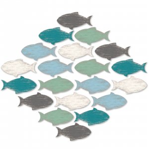 Weysat 20 Pcs Wooden Fish Wall Decor Nautical Coastal Wood Wall Art Nursery Beach Wood Art Wooden Lake House Decor for Home Bathroom Outdoor Decoration(Multicolor)