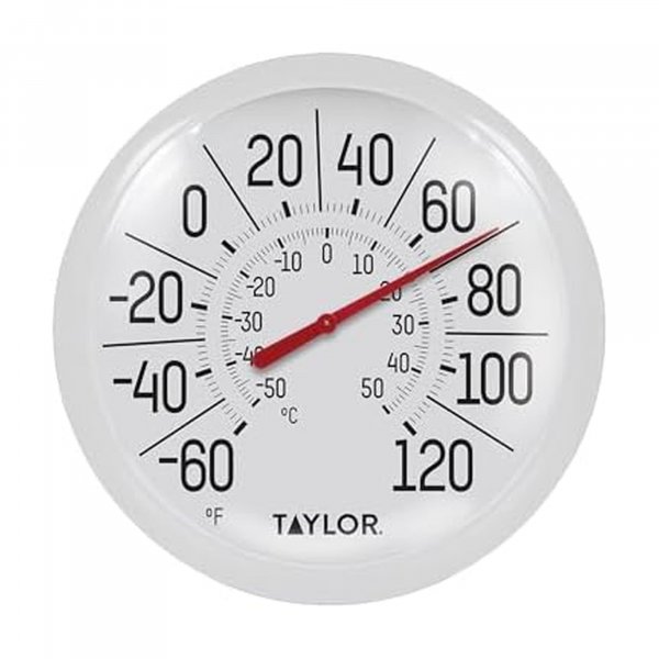 Taylor Big & Bold Indoor Outdoor Dial Thermometer, Decor for Patio, Pool, or Garage, 8.5 Inch, White Bezel