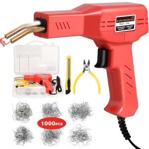 ATOLS Upgraded Plastic Welder, 1000PCS Staples, Pure Copper Transformer, Rapid Heating, Plastic Welding Kit, Hot Stapler Kit, Plastic Welder Gun Kit, Car Bumper Repair Kit, Plastic Repair Kit(Red)
