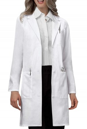 VOGRYE Womens Medical Lab Coat Three Pocket Long Sleeve Button Front White