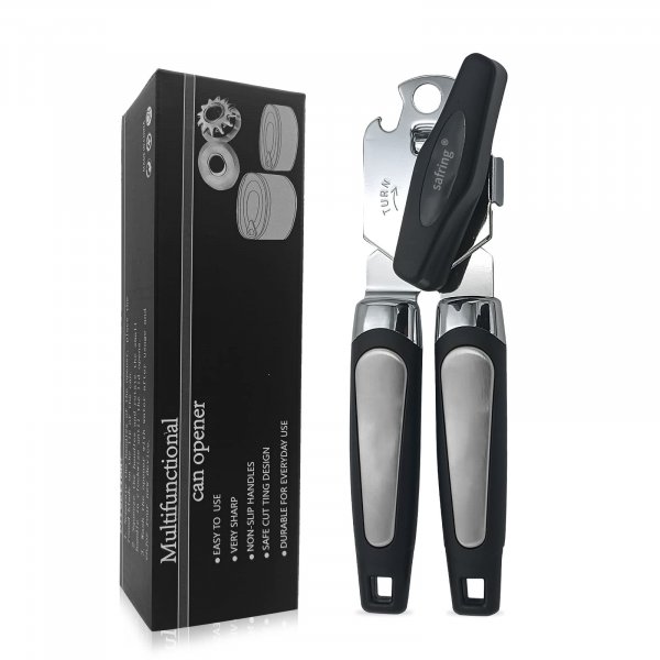 Safring Can Opener Manual, Handheld Strong Heavy Duty Stainless Steel Can Opener, Comfortable Handle, Sharp Blade Smooth Edge, Can Openers with Multifunctional Bottle Opener