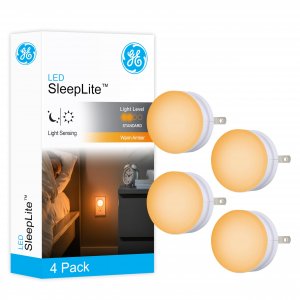 GE SleepLite Night Lights Plug into Wall, 4-Pack, LED Plug in Sleep Nightlight, Warm Amber, Dusk to Dawn Sensor, Adults, Kids Room, Bedroom, Bathroom, Nursery, Hallway, Kitchen, UL Listed, 45041