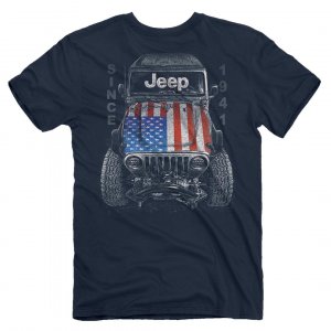 Jeep Big USA T-Shirt, Blue | Wrangler, American Flag Design | 100% Cotton